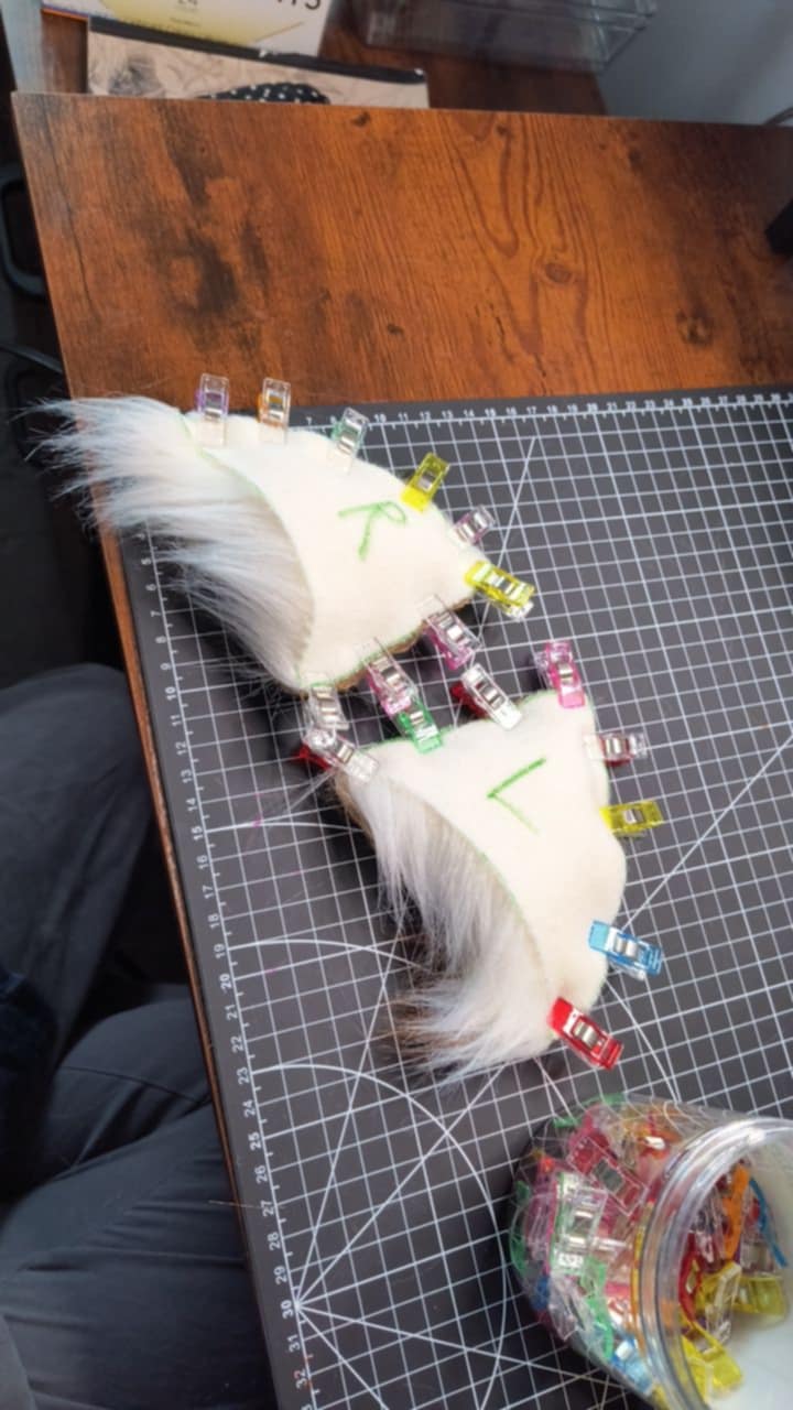 White with black tips cat ears MTO